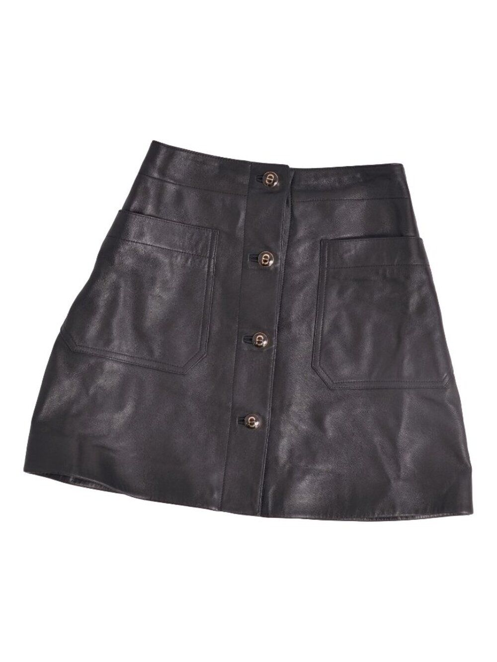 Dior Skirt Leather CD Logo Lambskin Black US 2